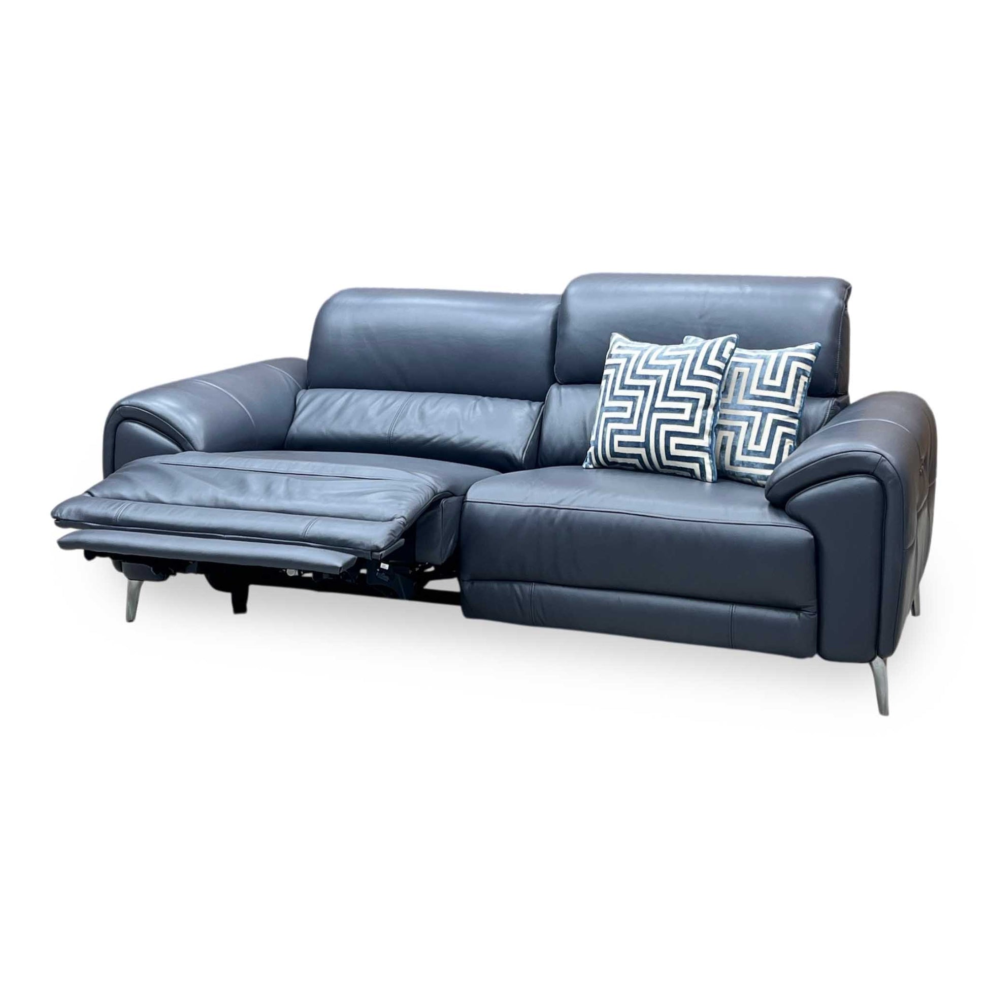 ‘Vino’ Cat-60_18 Lavender Grey Leather 3 Seater Power Recliner Sofa with Power Headrests and Heated Seats Furniture Village