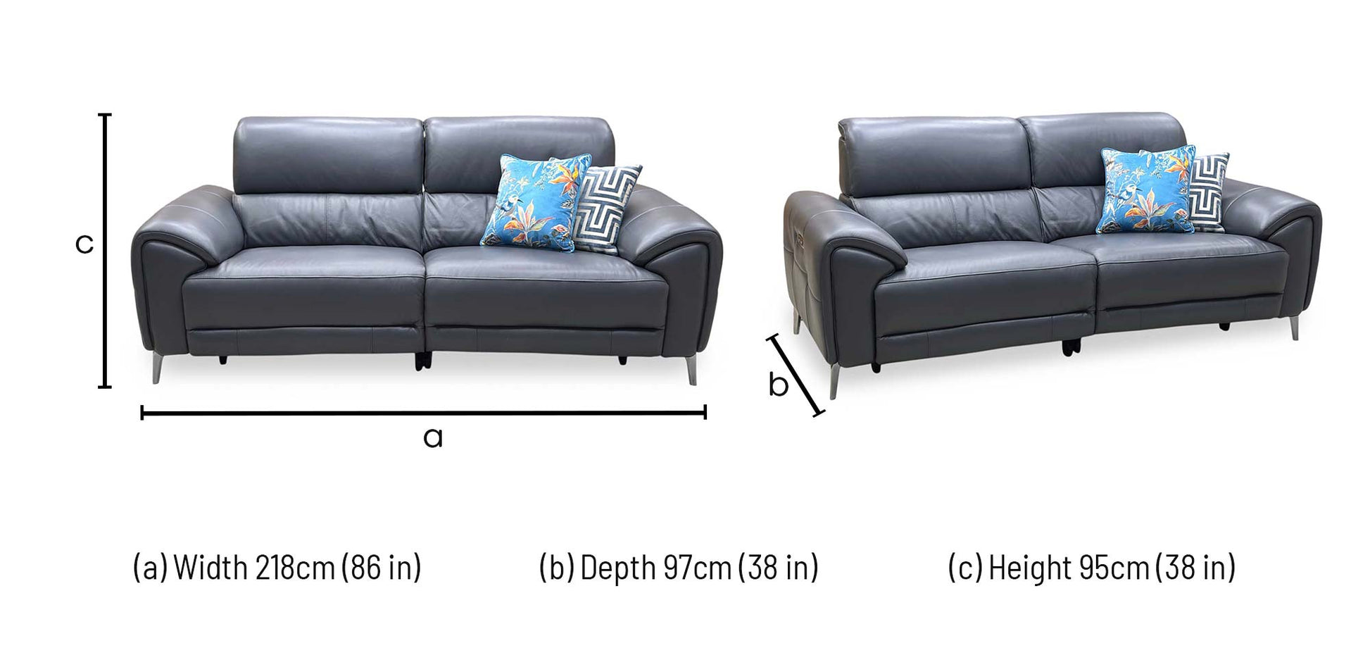‘Vino’ Cat-60_18 Lavender Grey Leather 3 Seater Power Recliner Sofa with Power Headrests and Heated Seats Furniture Village