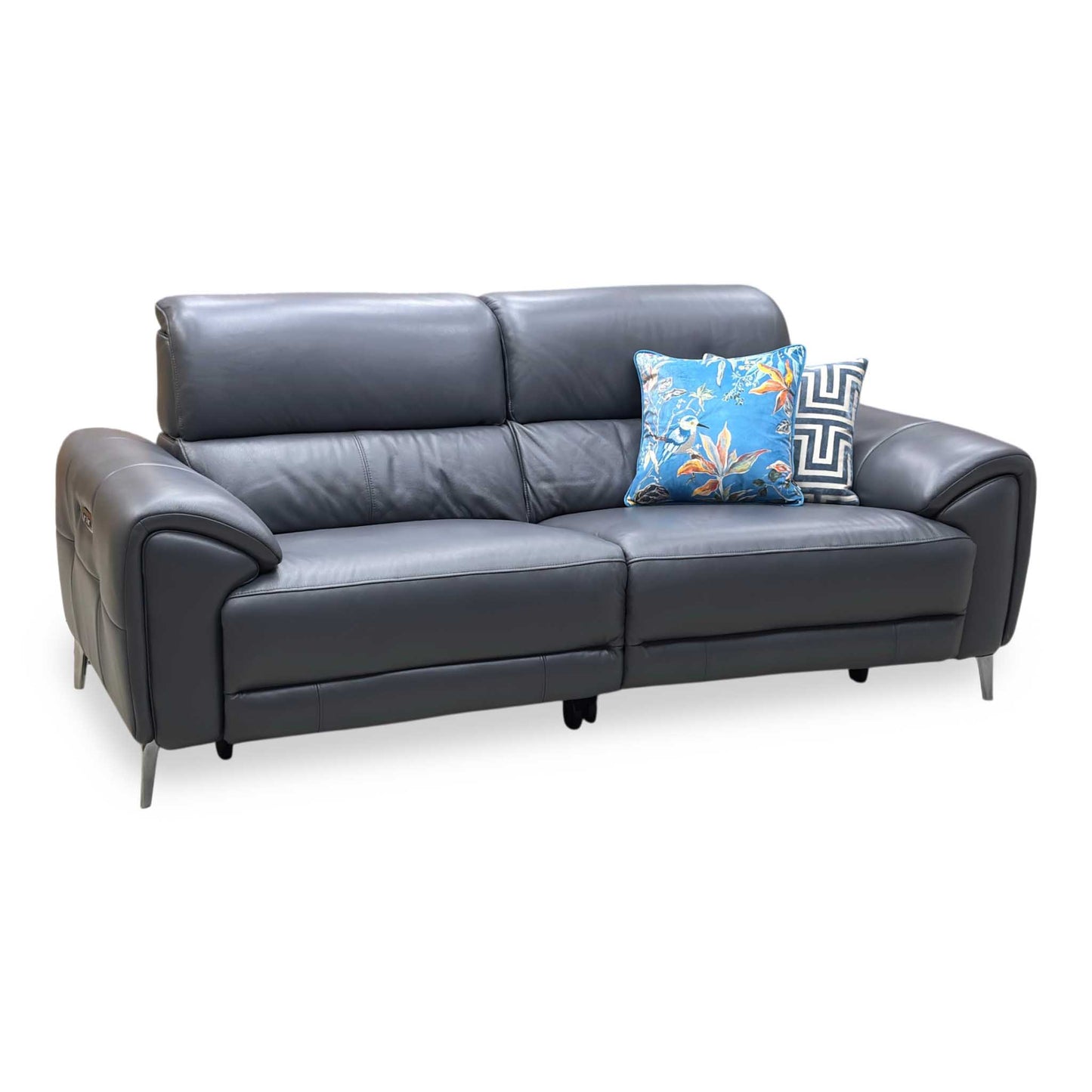‘Vino’ Cat-60_18 Lavender Grey Leather 3 Seater Power Recliner Sofa with Power Headrests and Heated Seats Furniture Village