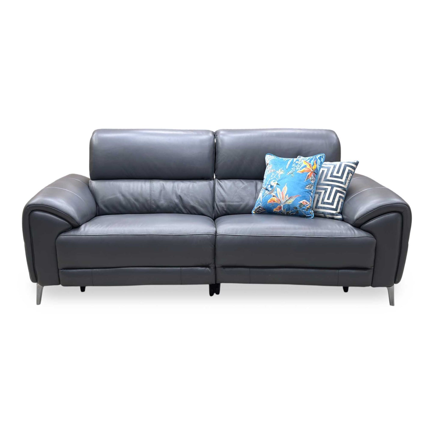 ‘Vino’ Cat-60_18 Lavender Grey Leather 3 Seater Power Recliner Sofa with Power Headrests and Heated Seats Furniture Village