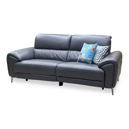 ‘Vino’ Cat-60_18 Lavender Grey Leather 3 Seater Power Recliner Sofa with Power Headrests and Heated Seats Furniture Village