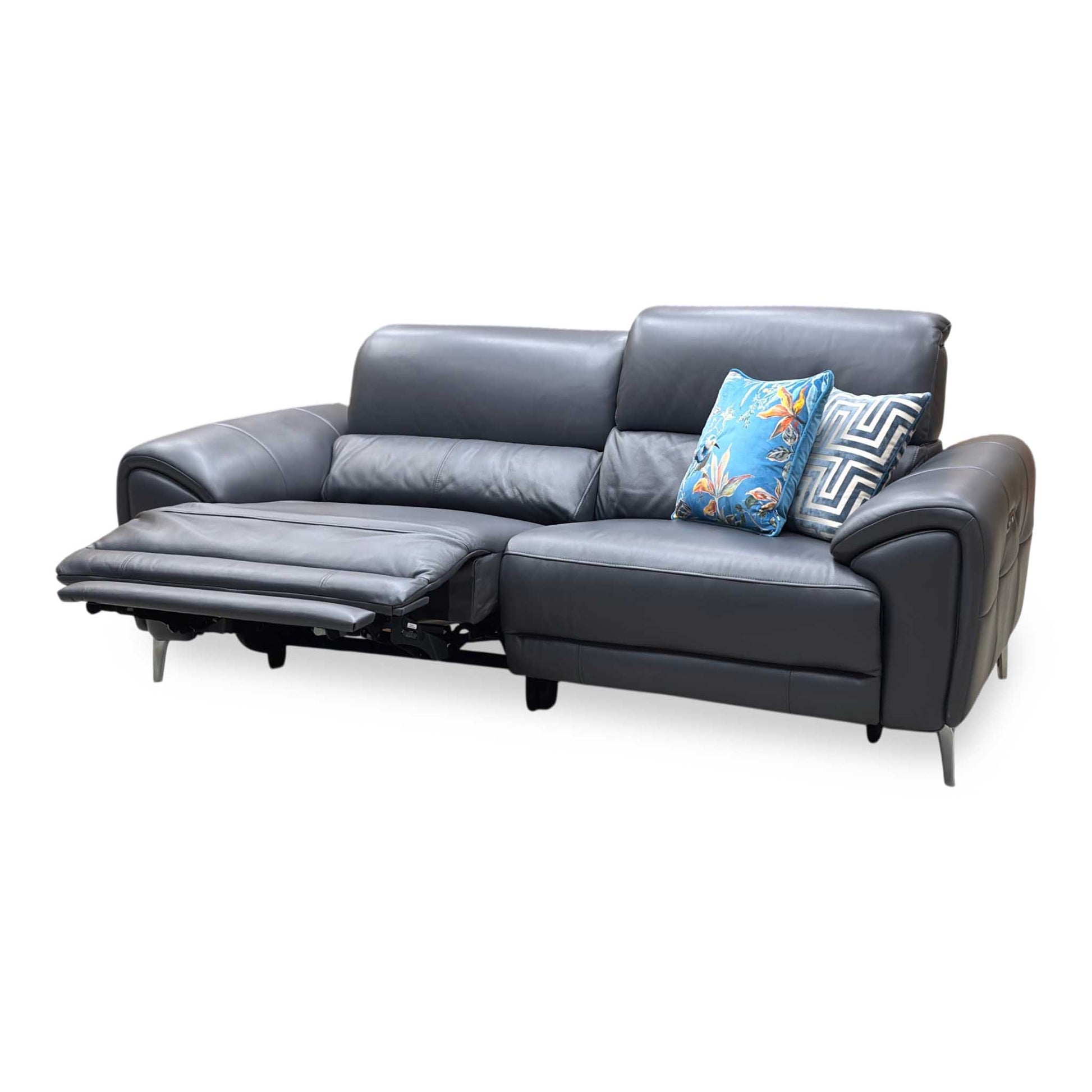 ‘Vino’ Cat-60_18 Lavender Grey Leather 3 Seater Power Recliner Sofa with Power Headrests and Heated Seats Furniture Village