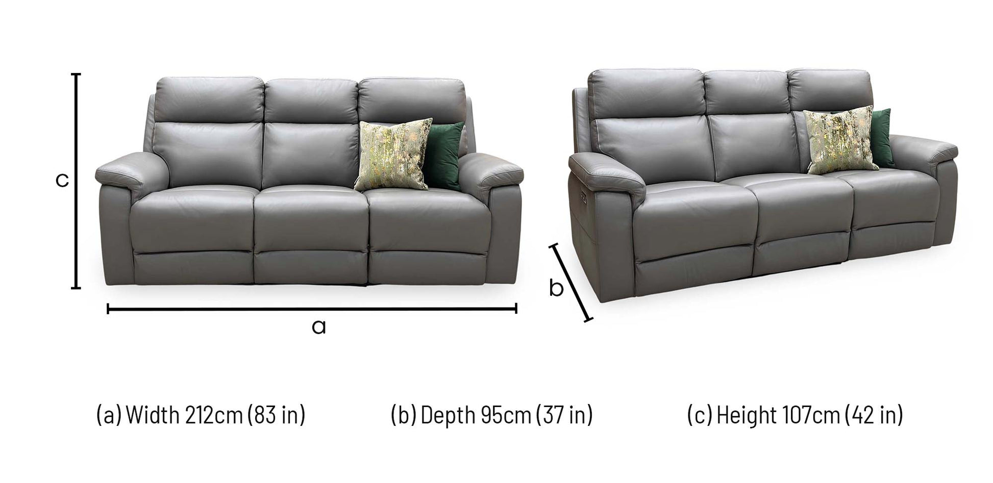 ‘Raven’ Oslo Elephant Grey Cat-40_15 Leather 3 Seater Power Recliner Sofa Furniture Village