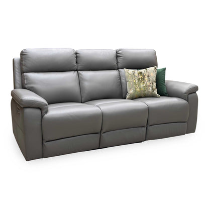 ‘Raven’ Oslo Elephant Grey Cat-40_15 Leather 3 Seater Power Recliner Sofa Furniture Village