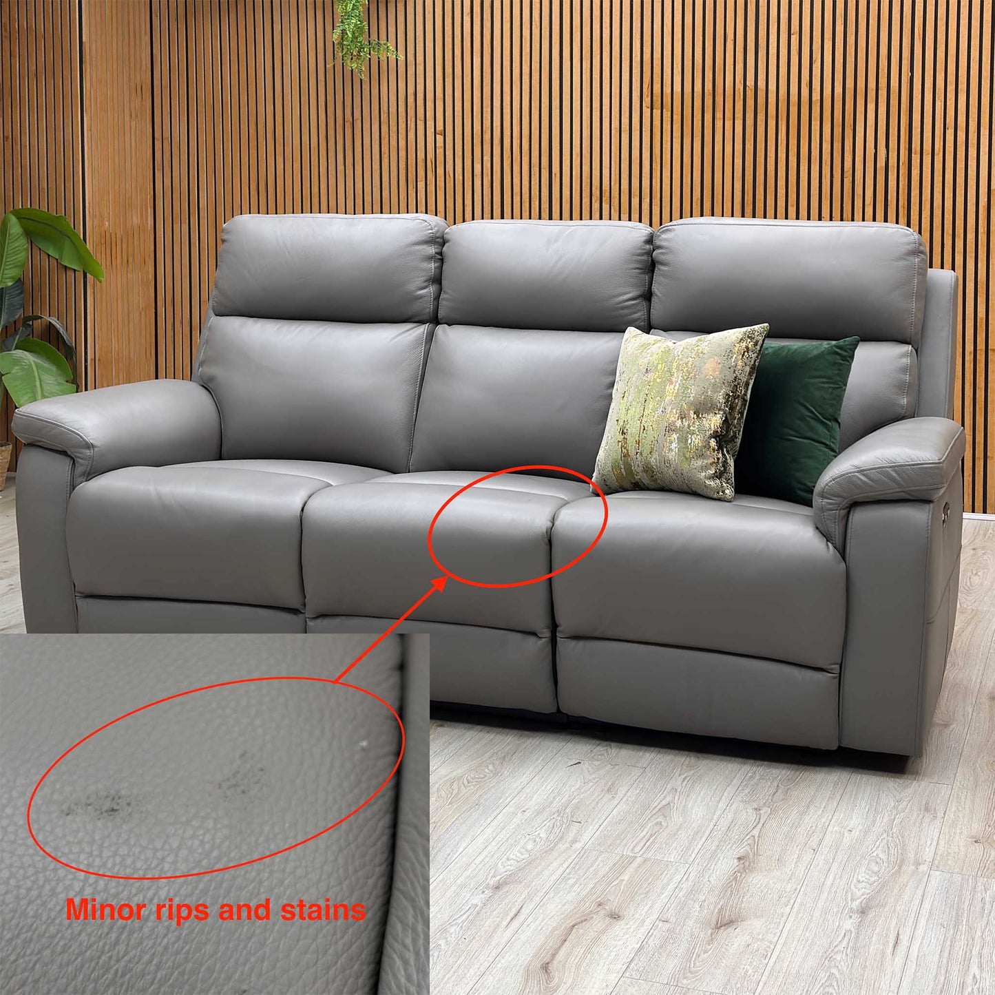 ‘Raven’ Oslo Elephant Grey Cat-40_15 Leather 3 Seater Power Recliner Sofa Furniture Village