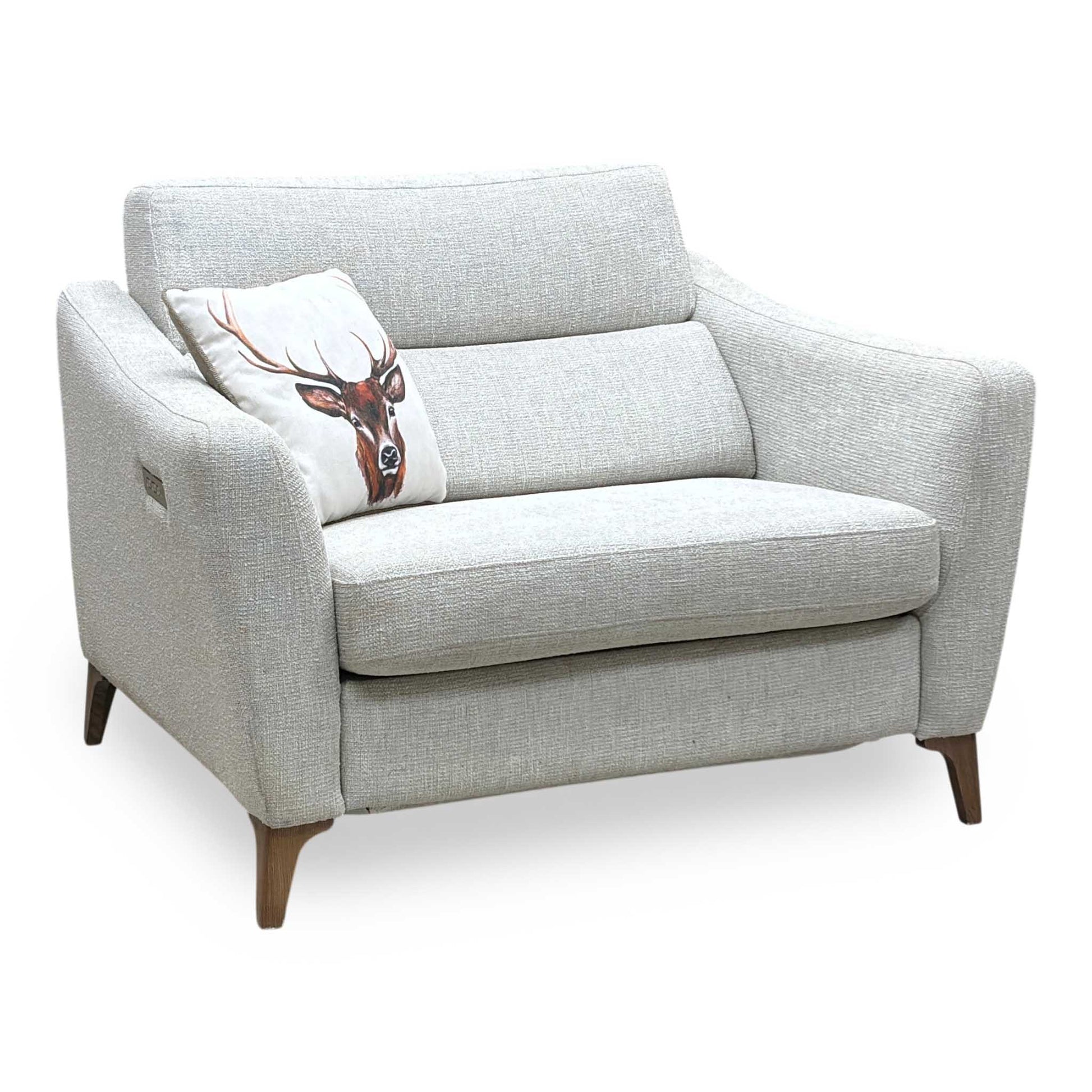 ‘Moderna’ Blr Sand Sw Woven Fabric Power Recliner Snuggler with Power Telescopic Headrest Furniture Village