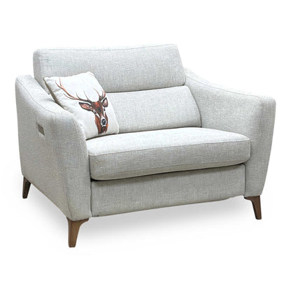 ‘Moderna’ Blr Sand Sw Woven Fabric Power Recliner Snuggler with Power Telescopic Headrest Furniture Village