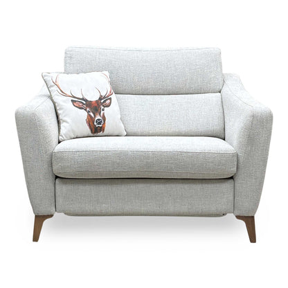‘Moderna’ Blr Sand Sw Woven Fabric Power Recliner Snuggler with Power Telescopic Headrest Furniture Village