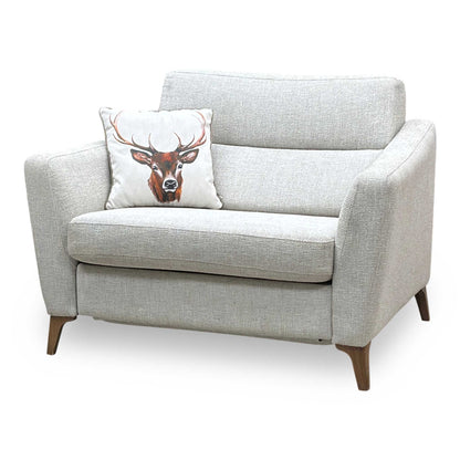‘Moderna’ Blr Sand Sw Woven Fabric Power Recliner Snuggler with Power Telescopic Headrest Furniture Village
