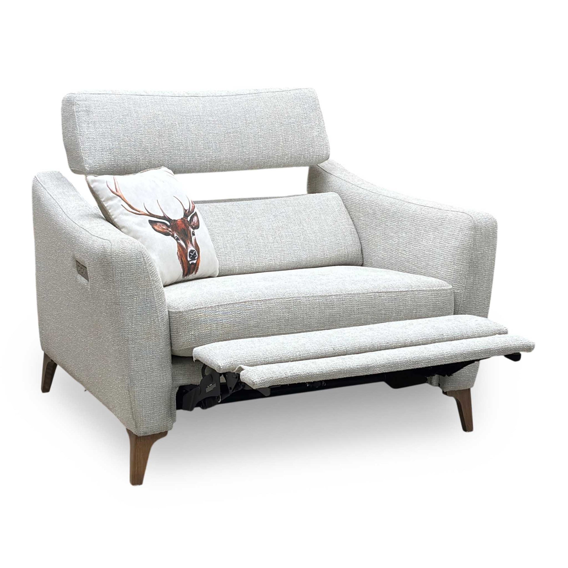 ‘Moderna’ Blr Sand Sw Woven Fabric Power Recliner Snuggler with Power Telescopic Headrest Furniture Village