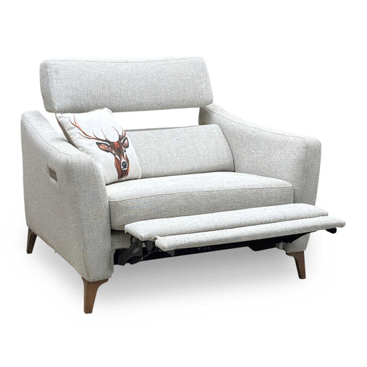 ‘Moderna’ Blr Sand Sw Woven Fabric Power Recliner Snuggler with Power Telescopic Headrest Furniture Village