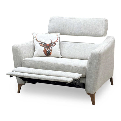 ‘Moderna’ Blr Sand Sw Woven Fabric Power Recliner Snuggler with Power Telescopic Headrest Furniture Village