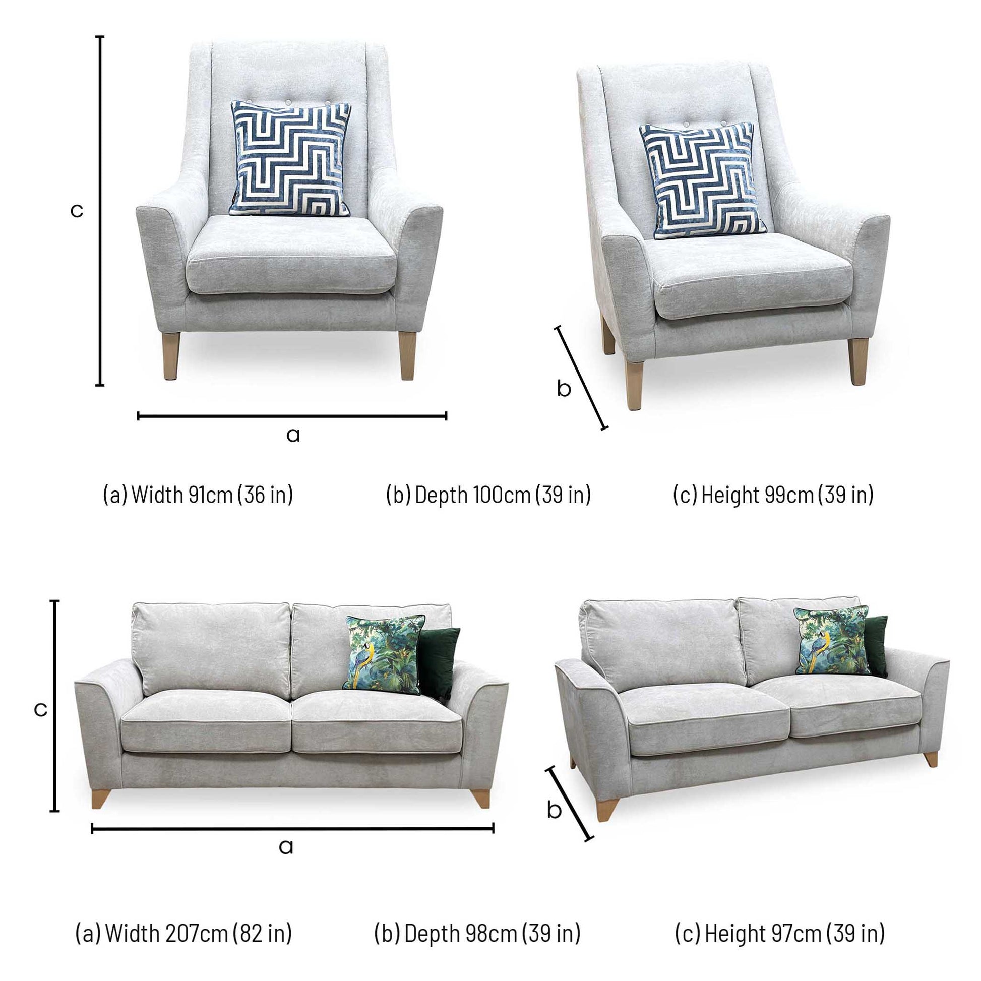 ‘Legend’ 3 Seater Sofa with Designer Accent Chair Kingston Silver Fabric Classic Back Sofa Set Furniture Village