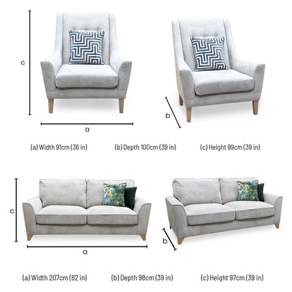 ‘Legend’ 3 Seater Sofa with Designer Accent Chair Kingston Silver Fabric Classic Back Sofa Set Furniture Village