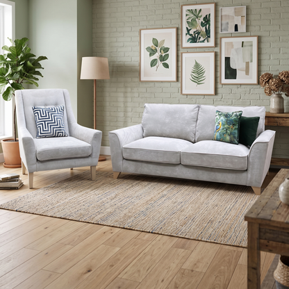 ‘Legend’ 3 Seater Sofa with Designer Accent Chair Kingston Silver Fabric Classic Back Sofa Set Furniture Village
