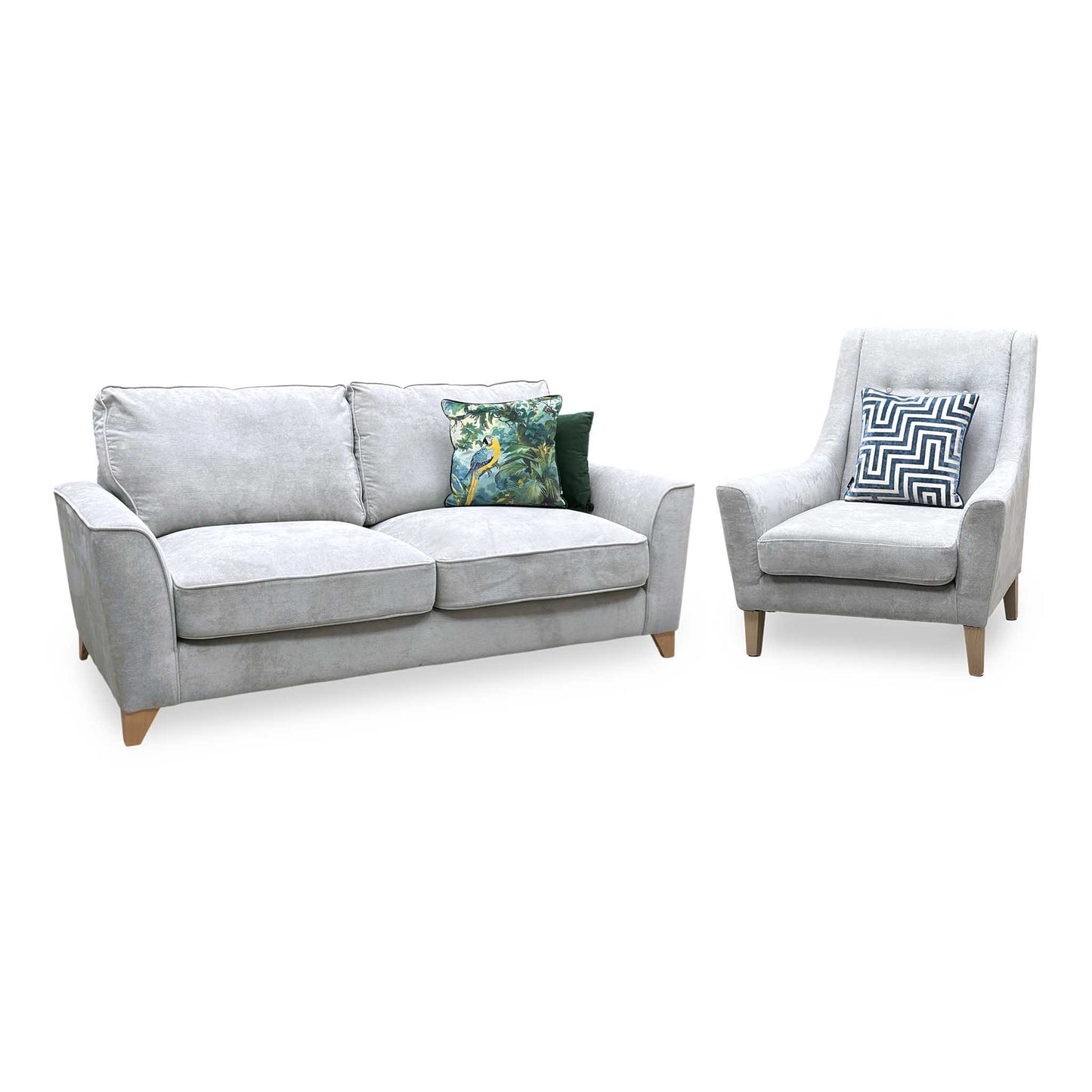 ‘Legend’ 3 Seater Sofa with Designer Accent Chair Kingston Silver Fabric Classic Back Sofa Set Furniture Village