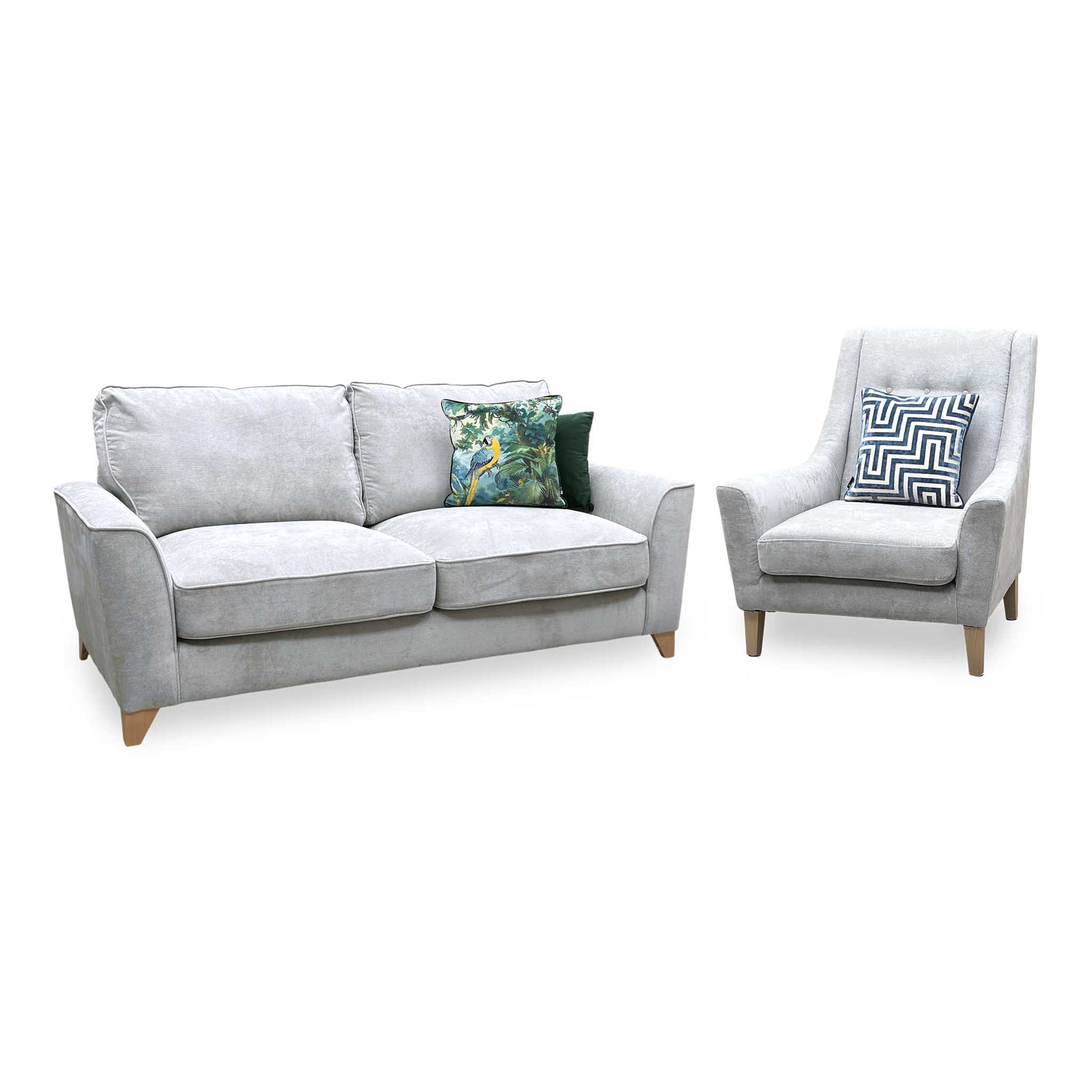 ‘Legend’ 3 Seater Sofa with Designer Accent Chair Kingston Silver Fabric Classic Back Sofa Set Furniture Village