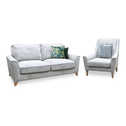 ‘Legend’ 3 Seater Sofa with Designer Accent Chair Kingston Silver Fabric Classic Back Sofa Set Furniture Village