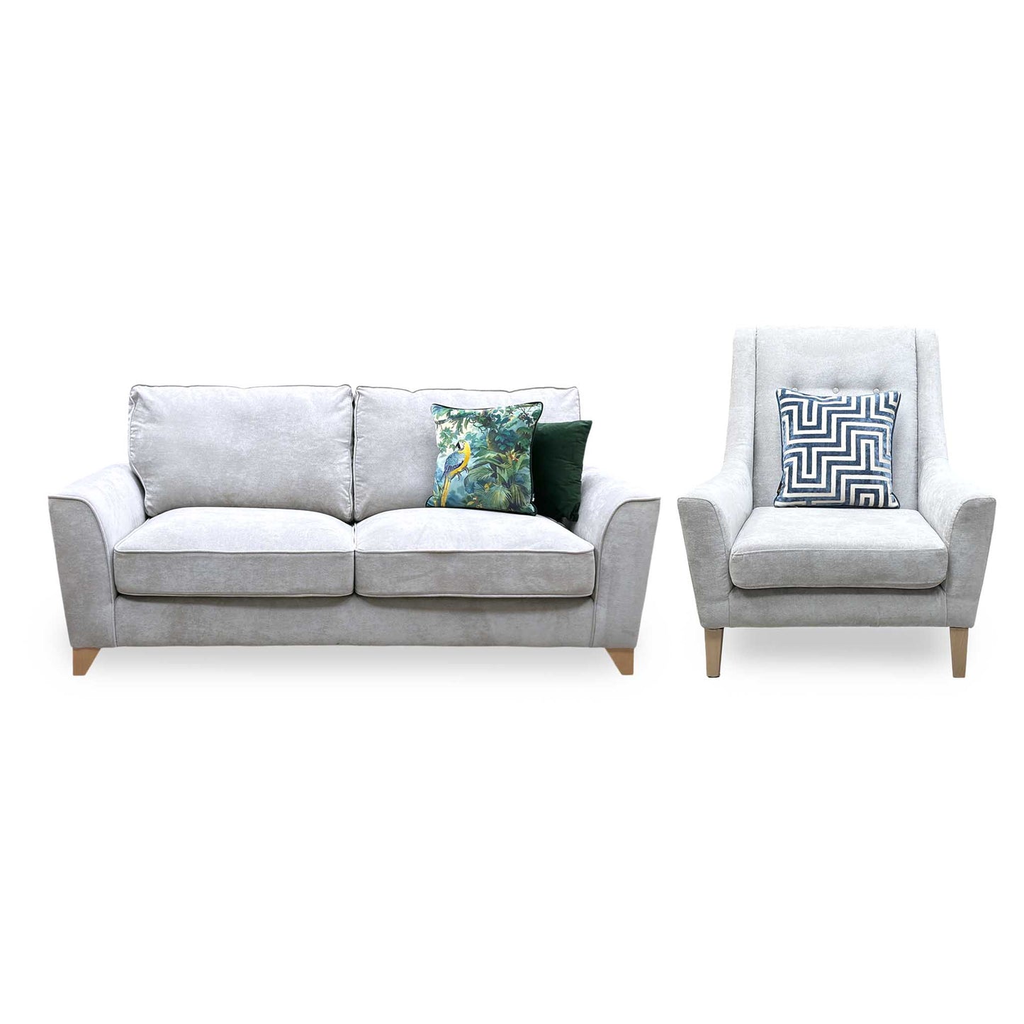 ‘Legend’ 3 Seater Sofa with Designer Accent Chair Kingston Silver Fabric Classic Back Sofa Set Furniture Village