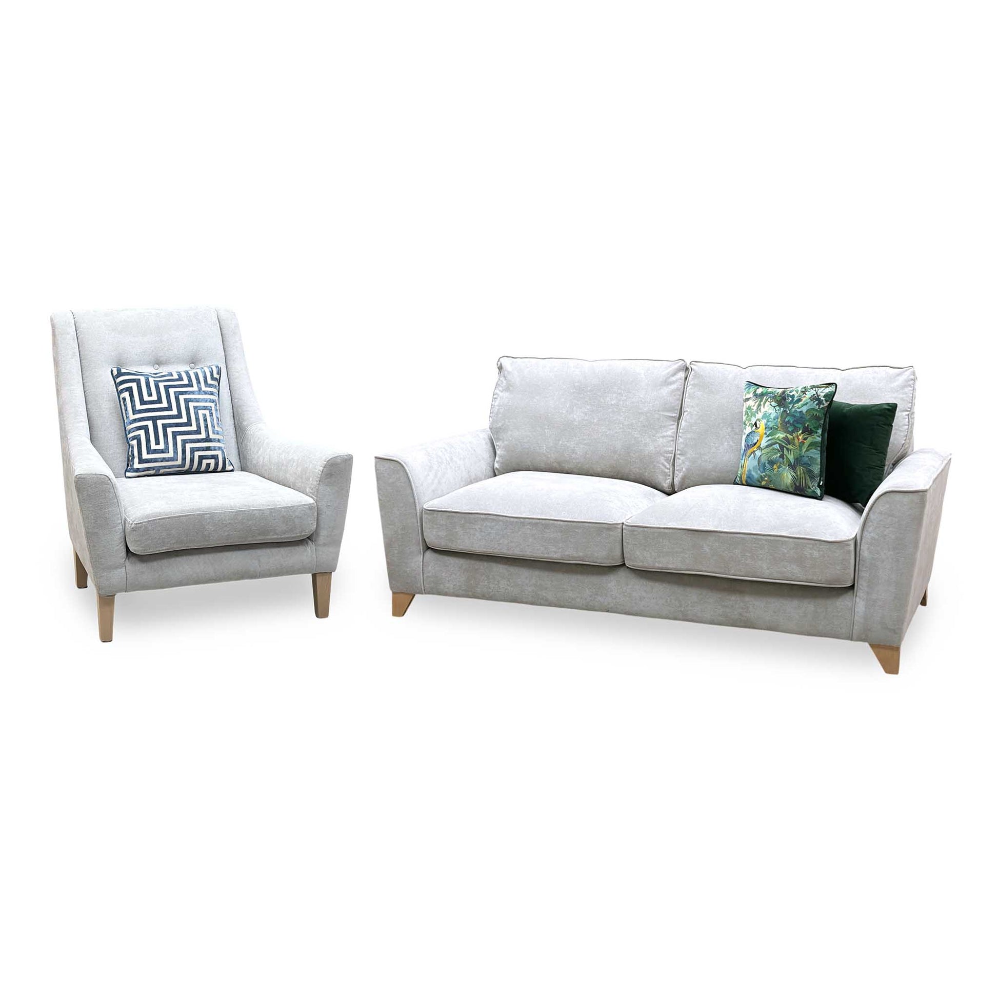 ‘Legend’ 3 Seater Sofa with Designer Accent Chair Kingston Silver Fabric Classic Back Sofa Set Furniture Village