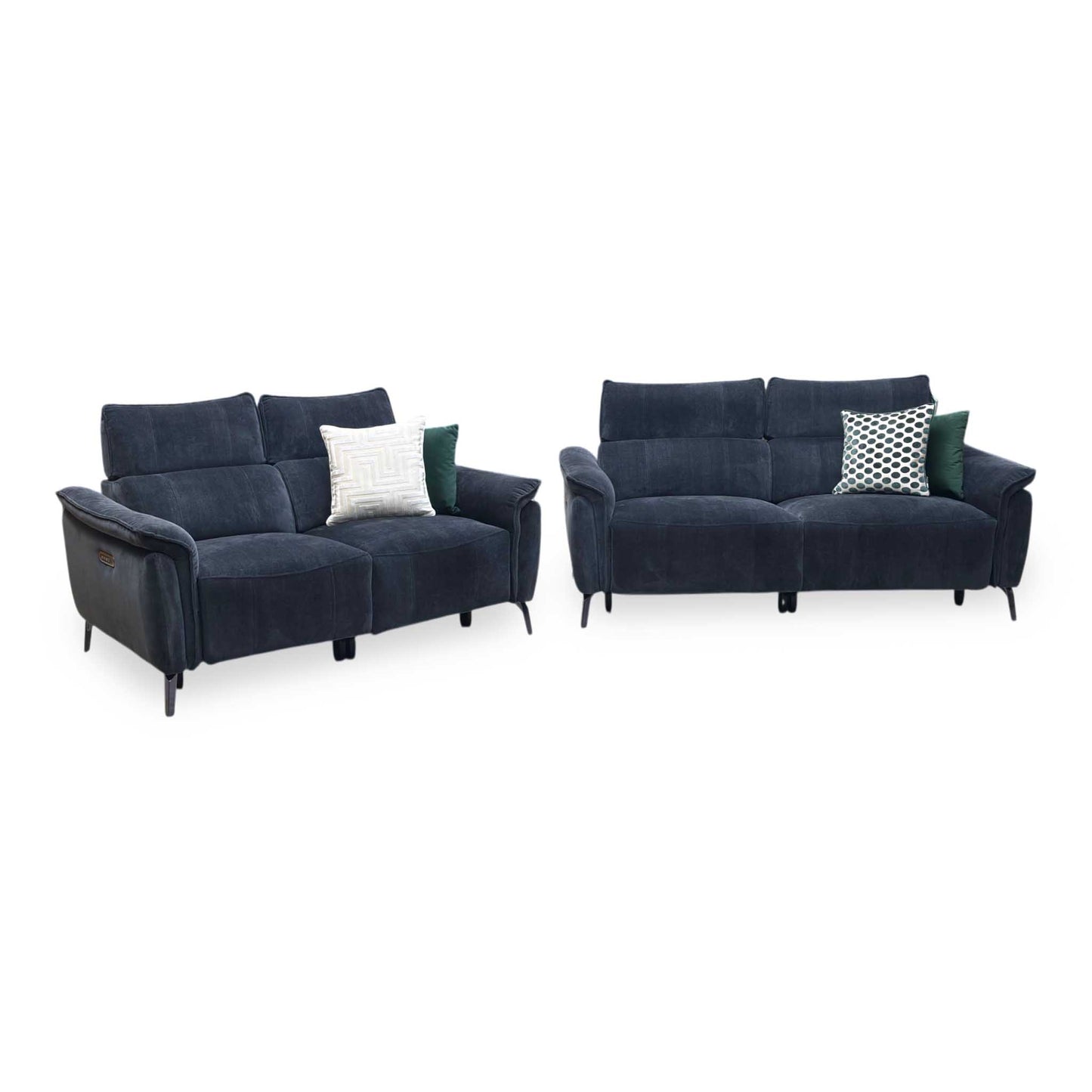 'Jude’ Manhattan Indigo Fabric 3 + 2 Seater Power Recliner Sofa Set with Power Headrests and Power Lumbar Furniture Village