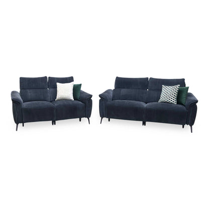 'Jude’ Manhattan Indigo Fabric 3 + 2 Seater Power Recliner Sofa Set with Power Headrests and Power Lumbar Furniture Village