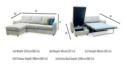 ‘Esprit’ Silver Ebony Feet Fabric Left Hand Facing Sofa Bed with Storage Chaise Furniture Village