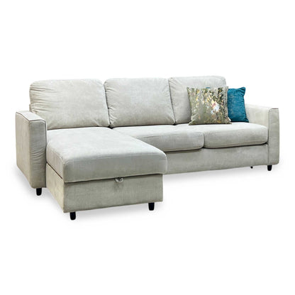 ‘Esprit’ Silver Ebony Feet Fabric Left Hand Facing Sofa Bed with Storage Chaise Furniture Village
