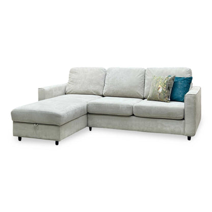 ‘Esprit’ Silver Ebony Feet Fabric Left Hand Facing Sofa Bed with Storage Chaise Furniture Village