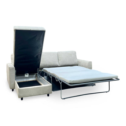 ‘Esprit’ Silver Ebony Feet Fabric Left Hand Facing Sofa Bed with Storage Chaise Furniture Village