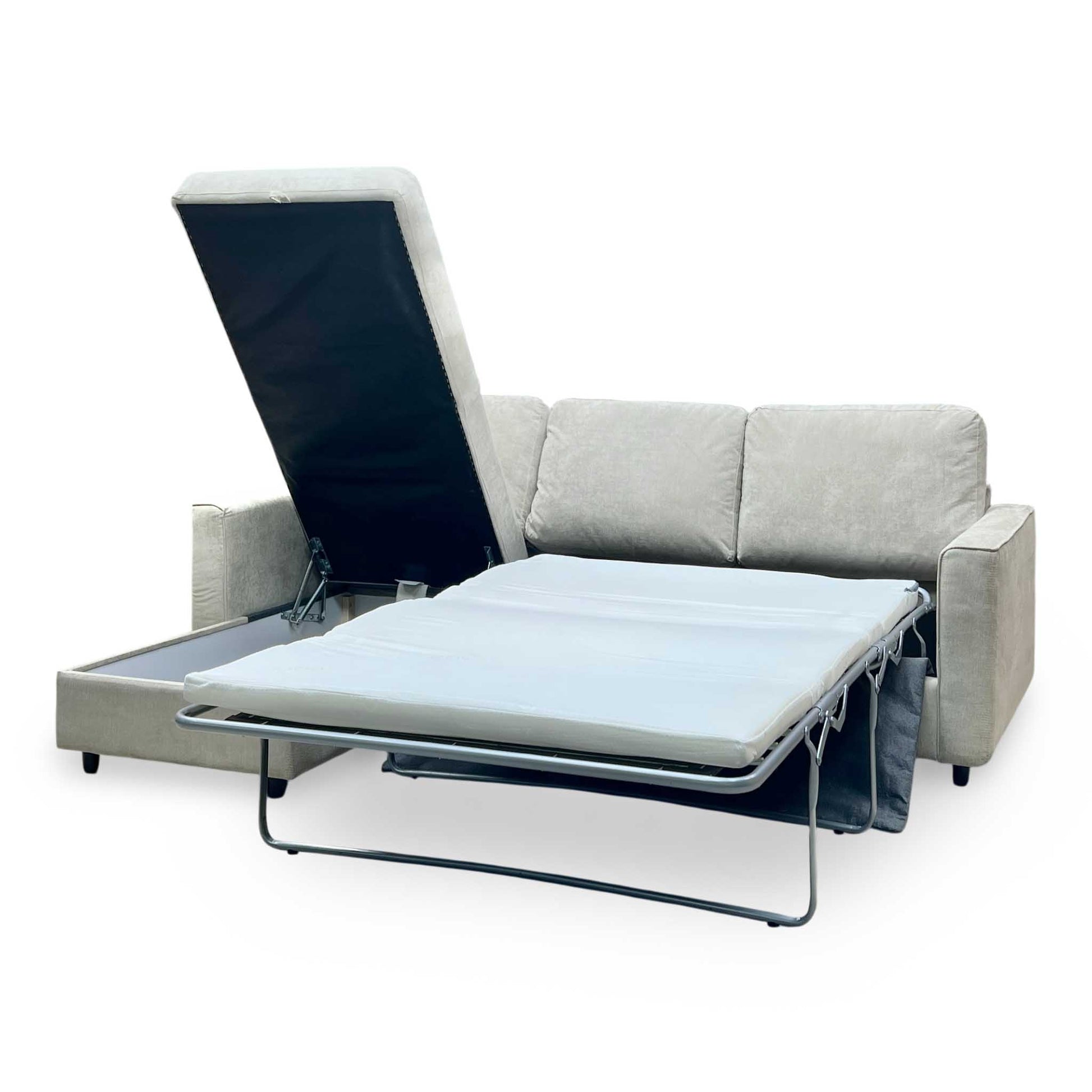 ‘Esprit’ Silver Ebony Feet Fabric Left Hand Facing Sofa Bed with Storage Chaise Furniture Village