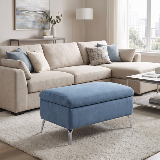 ‘Daytona’ Dexter Wave Blue Fabric Footstool Furniture Village