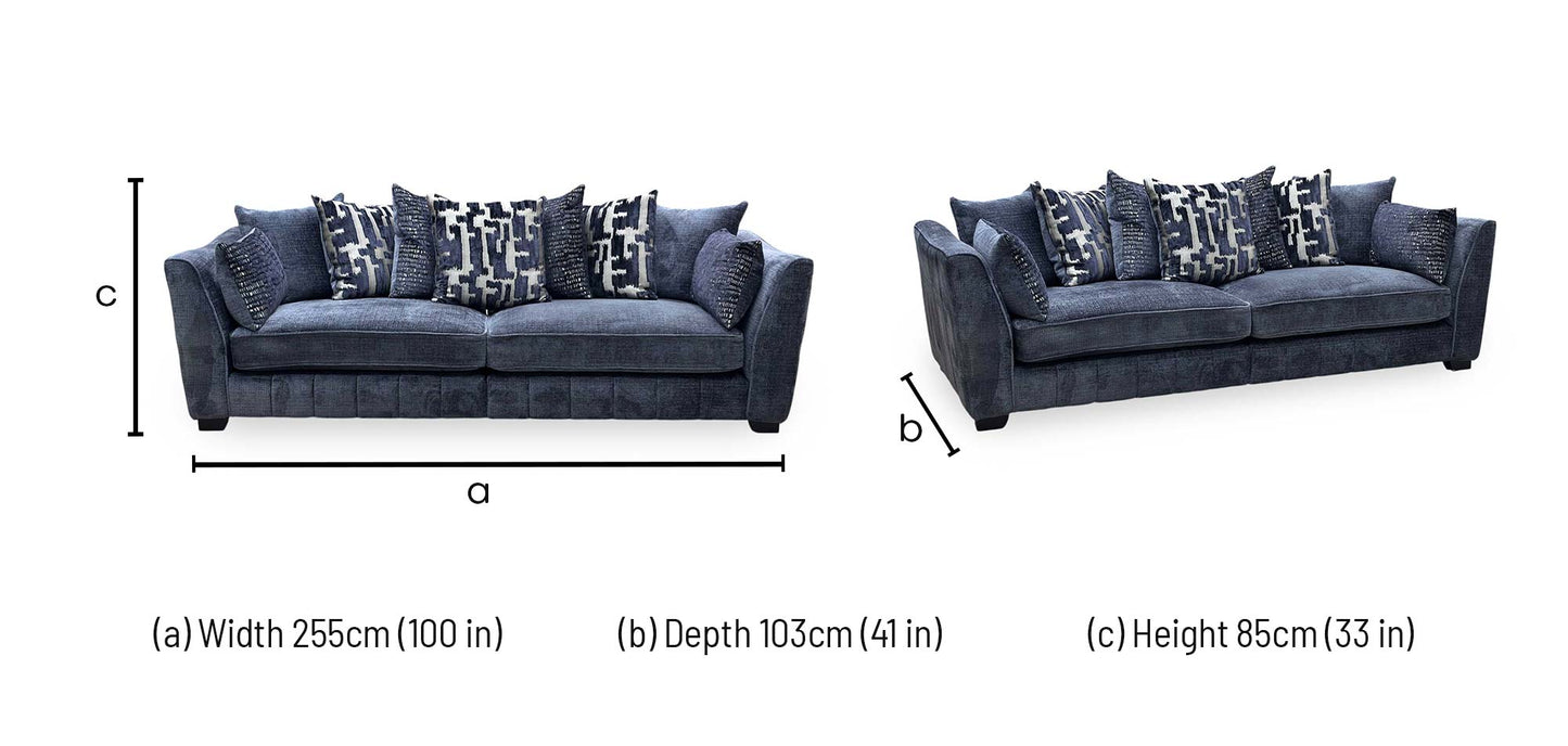 ‘Allure’ Coco Indigo Fabric 4 Seater Scatter Back Split Frame Sofa Furniture Village