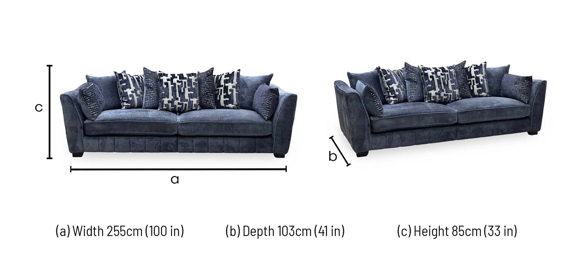 ‘Allure’ Coco Indigo Fabric 4 Seater Scatter Back Split Frame Sofa Furniture Village