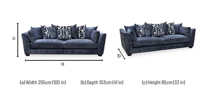 ‘Allure’ Coco Indigo Fabric 4 Seater Scatter Back Split Frame Sofa Furniture Village