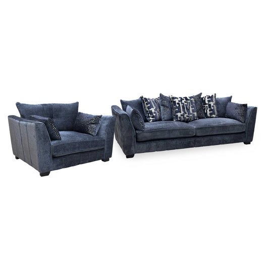 ‘Allure’ Coco Indigo Fabric 4 Seater + Snuggler Chair Scatter Back Split Frame Sofa Set Furniture Village