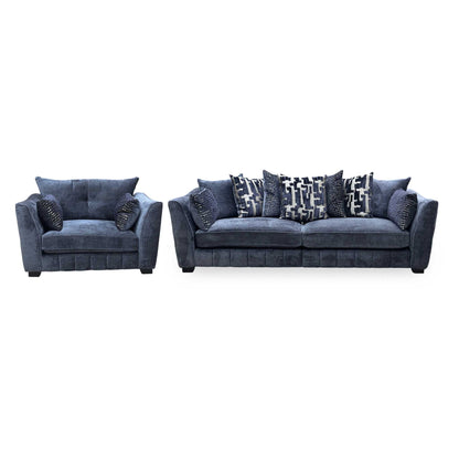 ‘Allure’ Coco Indigo Fabric 4 Seater + Snuggler Chair Scatter Back Split Frame Sofa Set Furniture Village