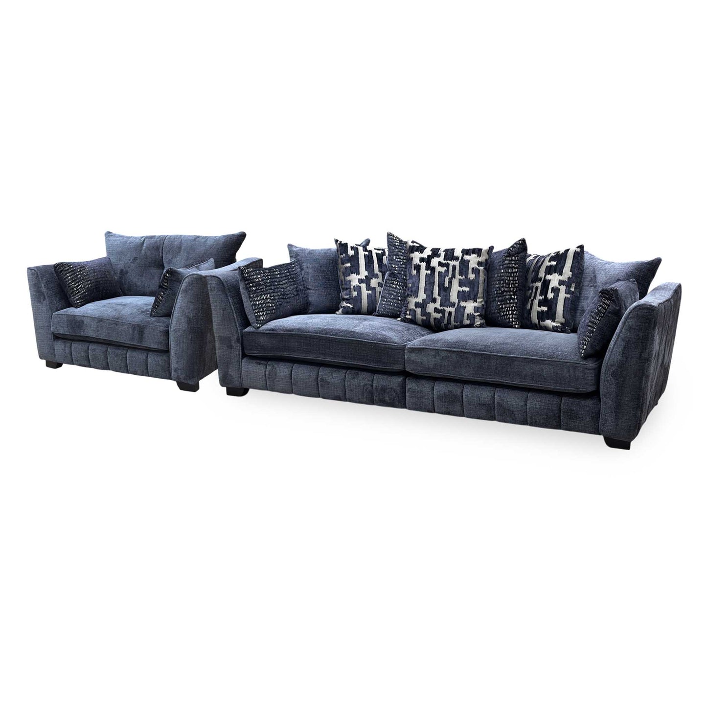 ‘Allure’ Coco Indigo Fabric 4 Seater + Snuggler Chair Scatter Back Split Frame Sofa Set Furniture Village