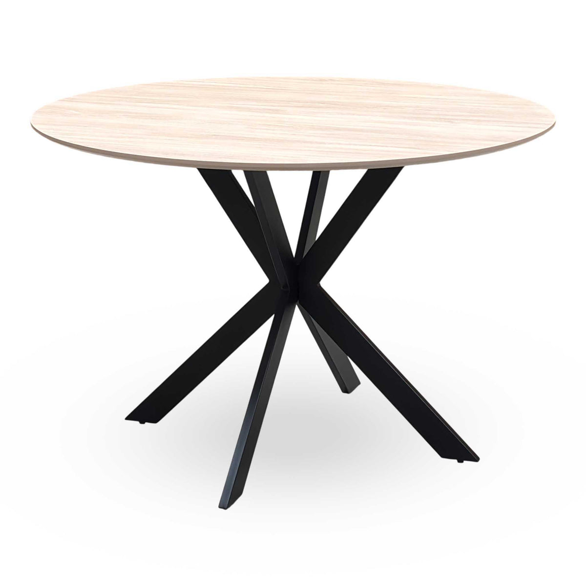 ‘Sadia’ Oak Veneer 110cm Round Dining Table with Grey Combination Dual Material Dining Chairs - Set of 4