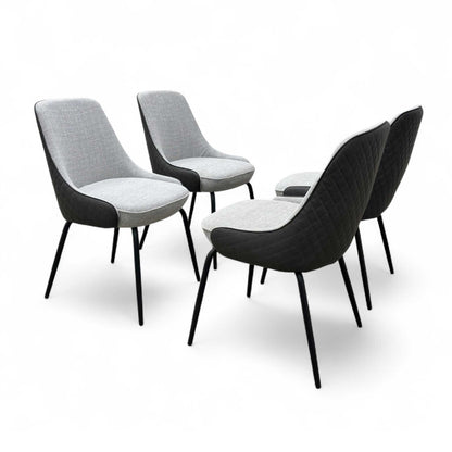 ‘Sadia’ Oak Veneer 110cm Round Dining Table with Grey Combination Dual Material Dining Chairs - Set of 4