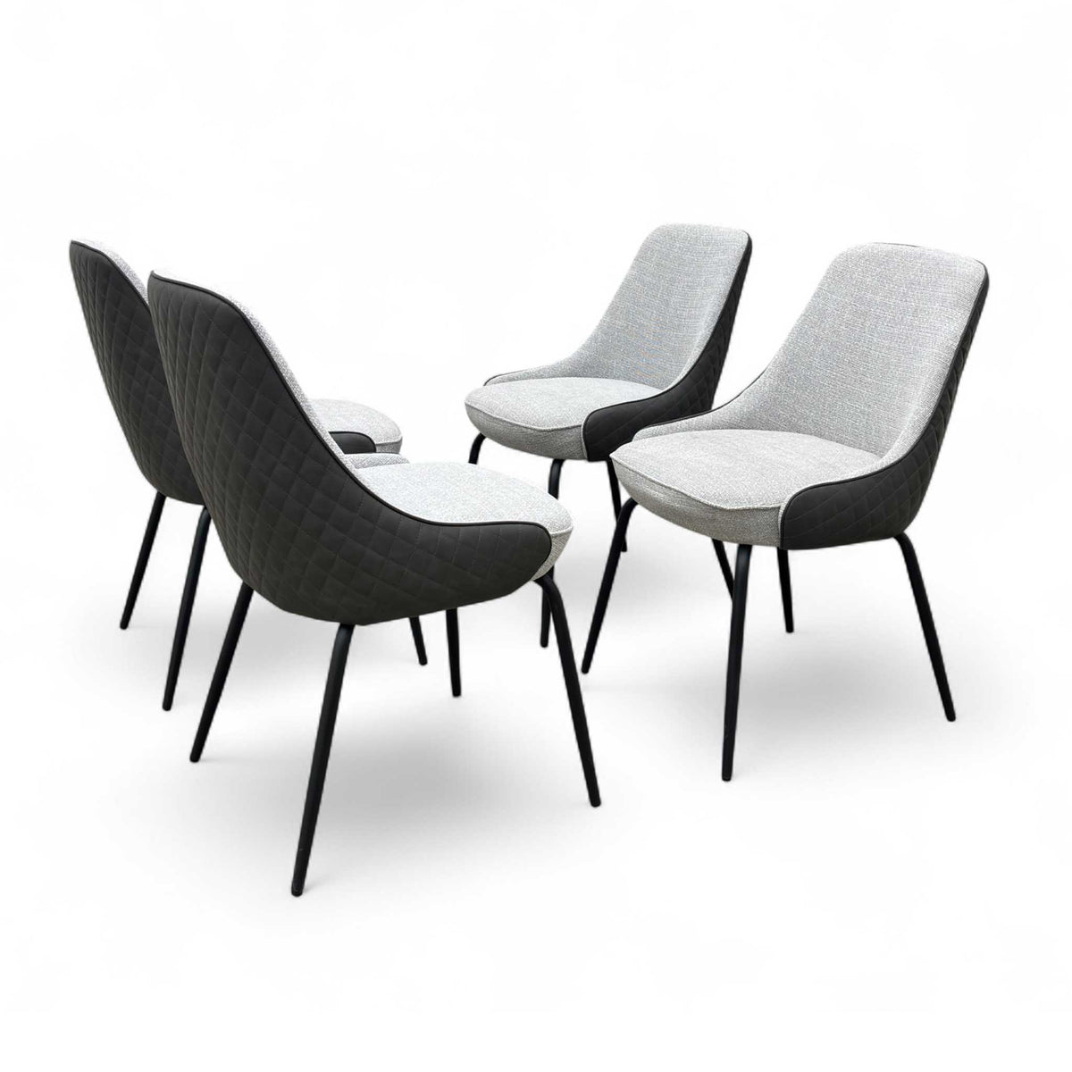 ‘Sadia’ Oak Veneer 110cm Round Dining Table with Grey Combination Dual Material Dining Chairs - Set of 4