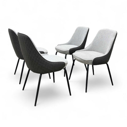 ‘Sadia’ Oak Veneer 110cm Round Dining Table with Grey Combination Dual Material Dining Chairs - Set of 4