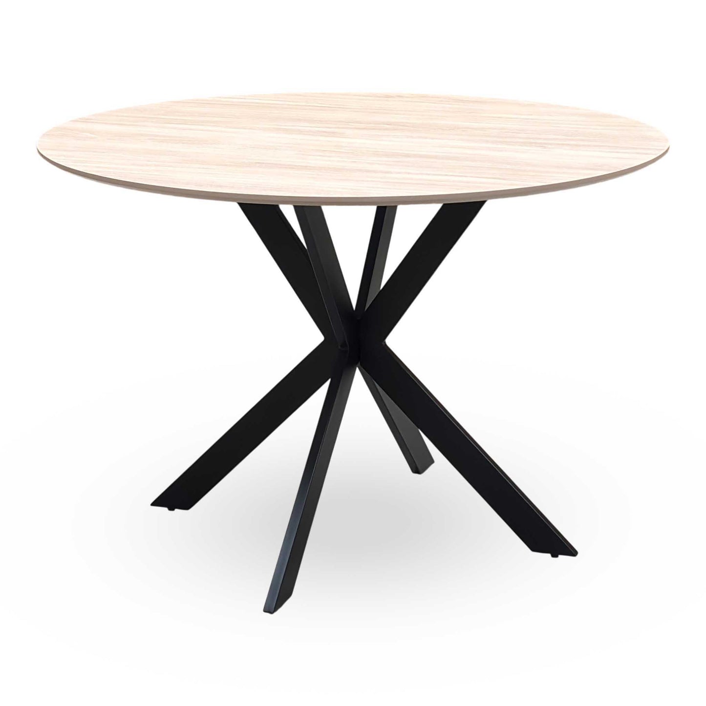 ‘Sadia’ Oak Veneer 110cm Round Dining Table with Biscuit Combination Dual Material Dining Chairs - Set of 4 Thornbrook (a Joseph James brand)