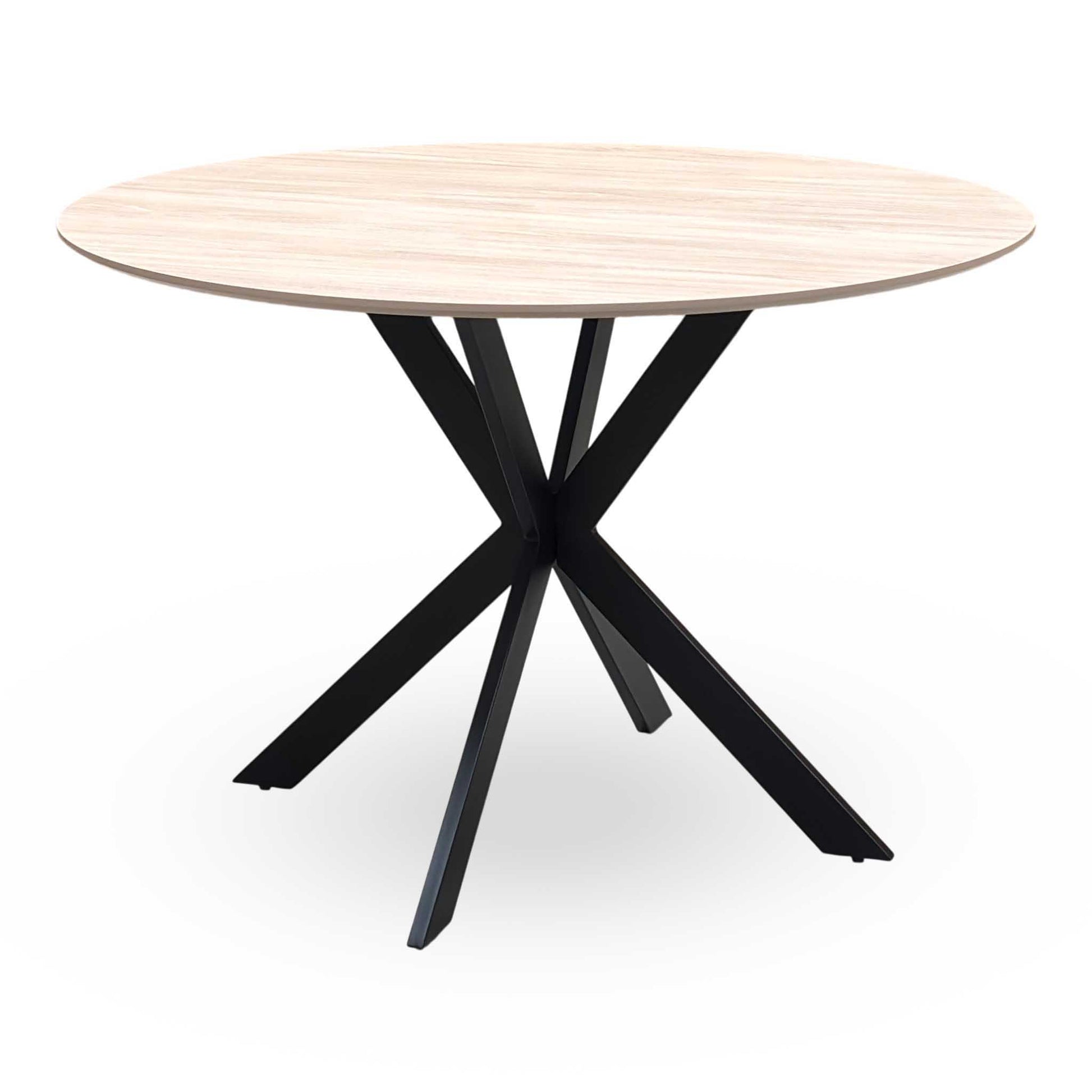 ‘Sadia’ Oak Veneer 110cm Round Dining Table with Biscuit Combination Dual Material Dining Chairs - Set of 4 Thornbrook (a Joseph James brand)
