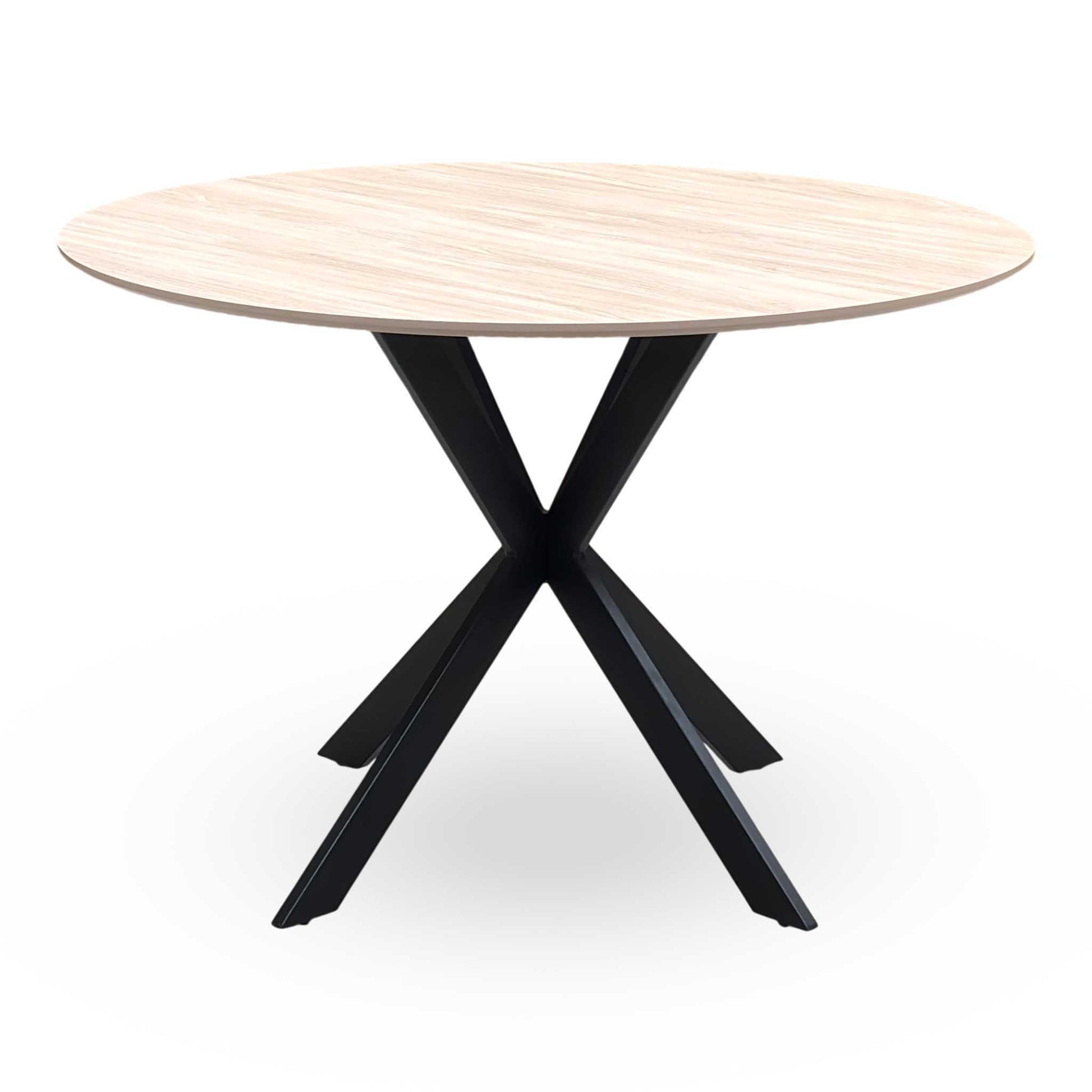 ‘Sadia’ Oak Veneer 110cm Round Dining Table with Biscuit Combination Dual Material Dining Chairs - Set of 4 Thornbrook (a Joseph James brand)