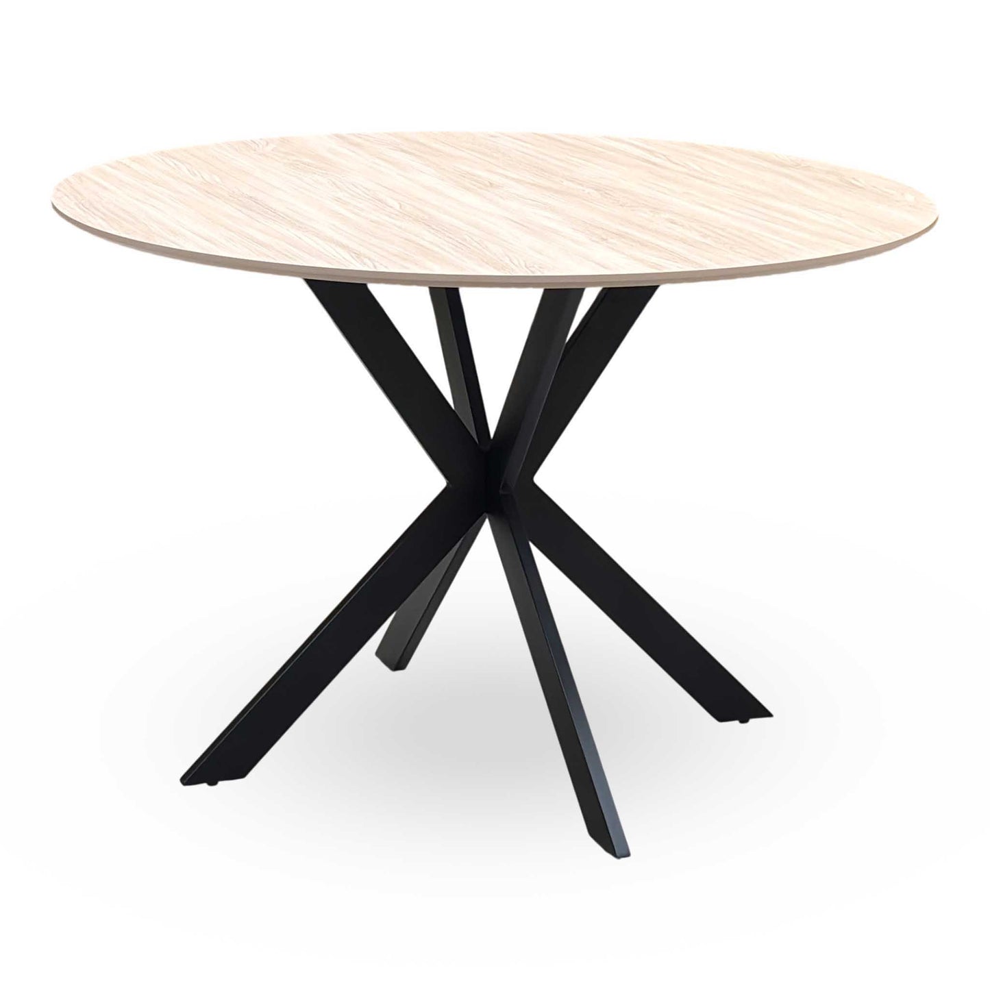 ‘Sadia’ Oak Veneer 110cm Round Dining Table with Biscuit Combination Dual Material Dining Chairs - Set of 4 Thornbrook (a Joseph James brand)