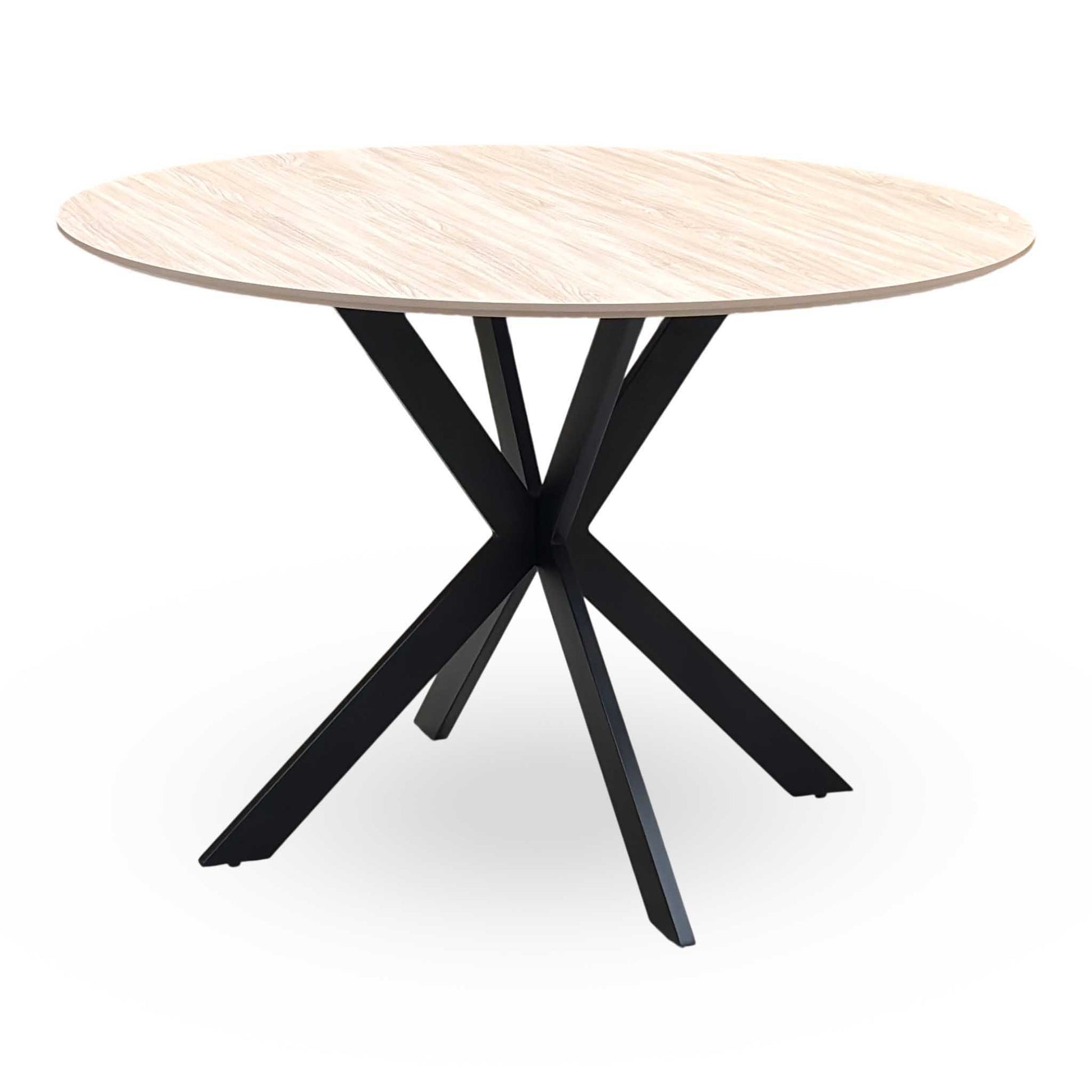 ‘Sadia’ Oak Veneer 110cm Round Dining Table with Biscuit Combination Dual Material Dining Chairs - Set of 4 Thornbrook (a Joseph James brand)