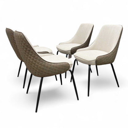 ‘Sadia’ Oak Veneer 110cm Round Dining Table with Biscuit Combination Dual Material Dining Chairs - Set of 4 Thornbrook (a Joseph James brand)