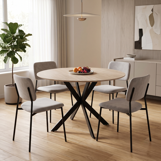 ‘Sadia’ Oak Veneer 110cm Round Dining Table Thornbrook (a Joseph James brand)