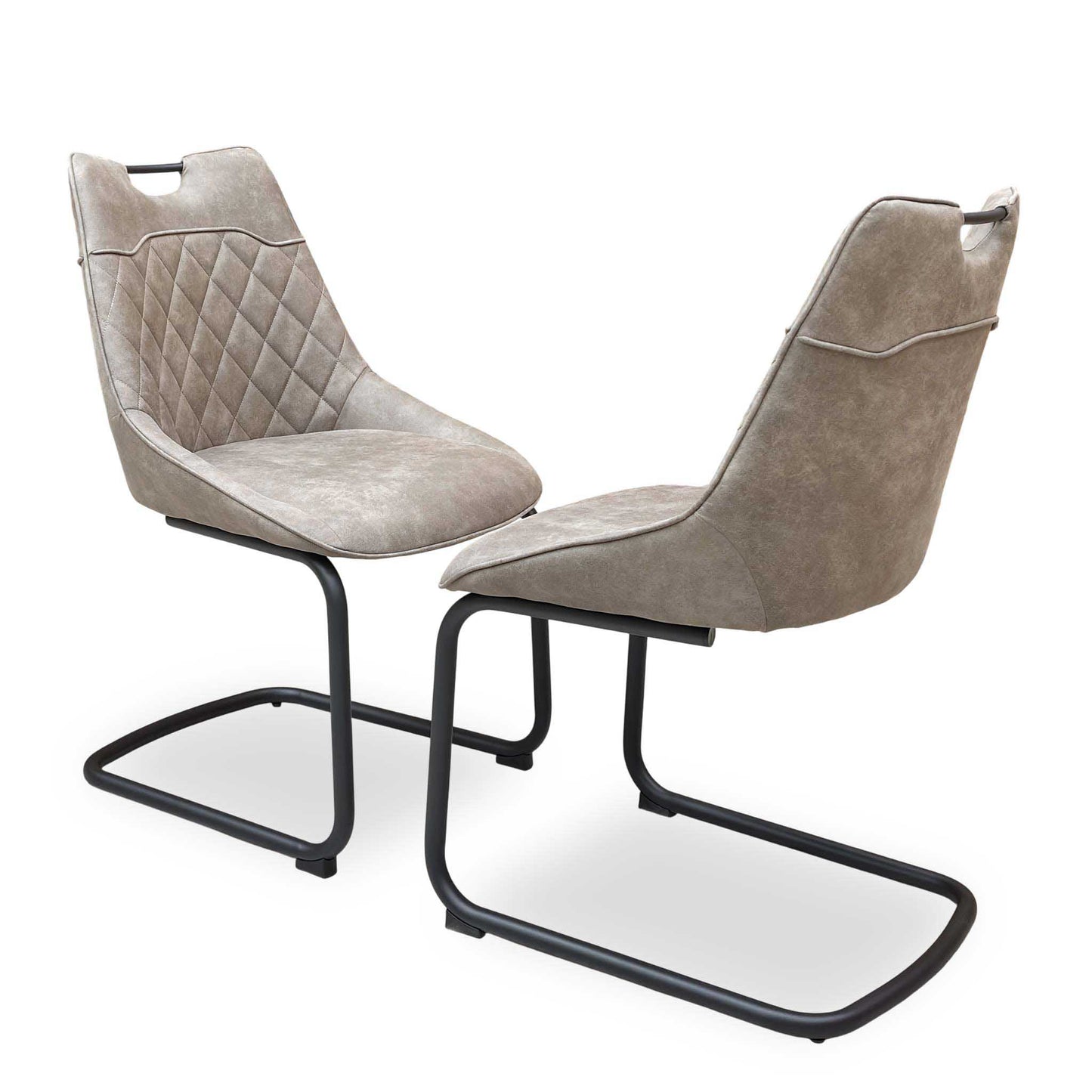 'Warrior' Crystal White Ceramic Top 120cm Swivel Extending Dining Table with Charcoal Grey Fabric Right Hand Facing Corner Bench & Taupe Fabric Cantilever Dining Chairs Set of 2